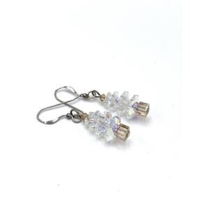 925 Earrings Christmas Tree Crystals Clear White Dangles Artisan Sterling